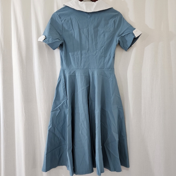 Gown Town Button Front Midi Dress in Blue with White Collar Women’s Size L - Picture 2 of 4